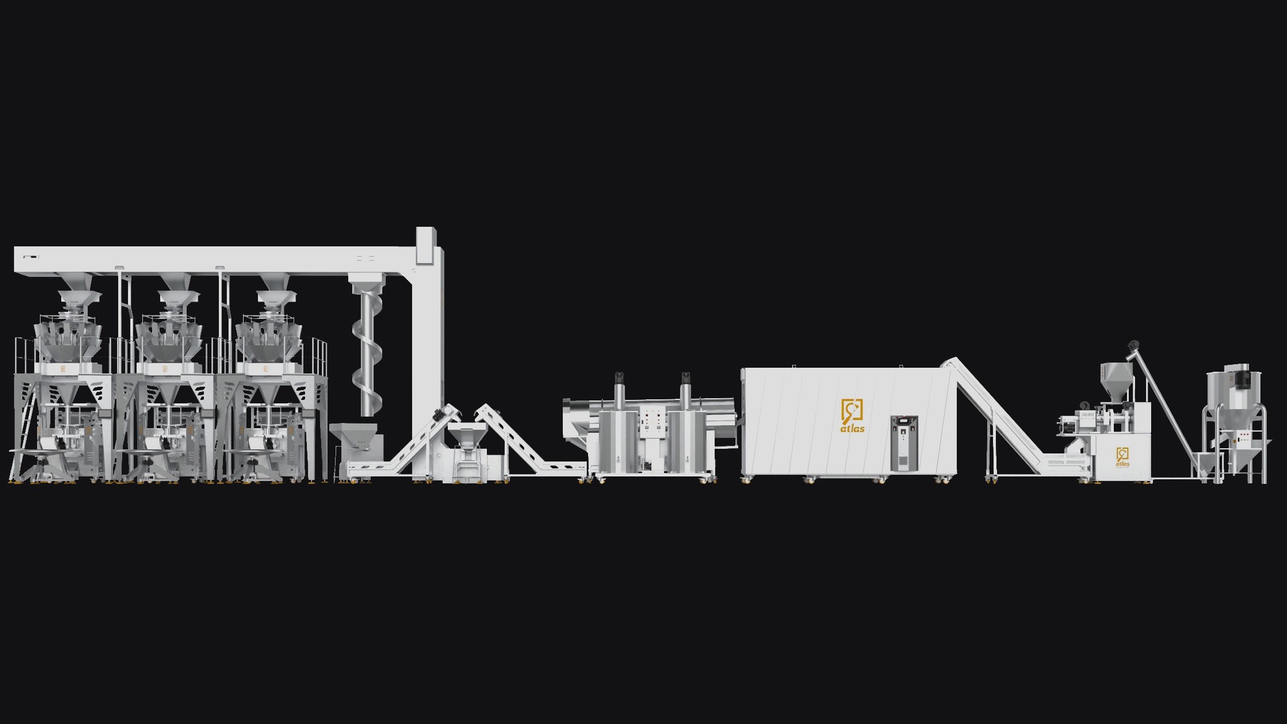 Ligne de production de Chips de maïs 150-200 Kg/h avec trois machines de conditionnement à système de pesée